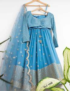 Alta calidad exclusivo pesado Georgette Lehenga Choli estilo indio espejo de papel trabajo para fiestas de boda al por mayor de Surat - Product Image 3