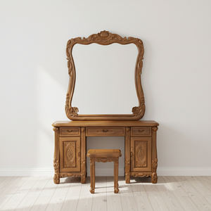 Modern European-Style Solid Teak Wood <b>Vanity</b> <b>Table</b> with Removable <b>Mirror</b> Dressing Stool Handmade Makeup <b>Vanity</b> for Bedroom Use - Product Image 6