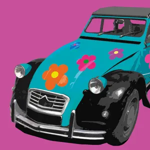 Impresión artística Citron 2CV de Linda Wood-Flower Power II - Product Image 1