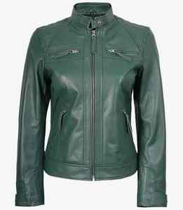 Veste de motard en cuir véritable vert émeraude sur mesure pour femmes Coupe ajustée Veste moto en peau d'agneau douce Mode Épaule matelassée en cuir - Product Image 3