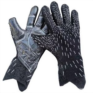 Gants de gardien de but en tissu tricoté noir respirant avec paume en latex noir à haute adhérence de 4 mm et pointes injectées en silicone 3D - Product Image 1