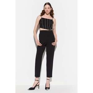 TopShiny Women's Crop <b>Top</b> with <b>Fringed</b> Stone Stand Collar Chiffon Knitted Fabric Casual Style Free Size for Autumn Season - Product Image 3