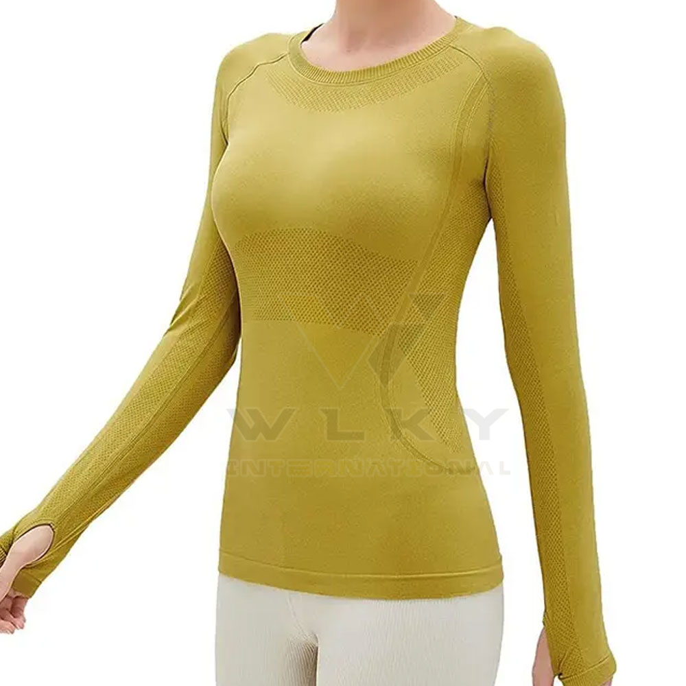 Custom Stand Collar Printed Thermal Compression Shirts Workout Yoga Base Layer Women Long Sleeves Quick Dry Breathable