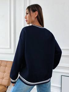 เสื้อมีฮู้ดคอวีสำหรับผู้หญิงเสื้อสเวตเตอร์ผ้าฝ้ายแขนยาวทรงหลวมใส่สบายออกแบบได้ตามต้องการสำหรับฤดูหนาว - Product Image 5