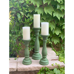 Bougeoir en bois vintage de couleur verte avec bois de la meilleure qualité Lot de 3 bougeoirs piliers pour la décoration de la maison - Product Image 3