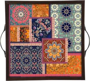 Bandejas para servir de madera rústica hechas a mano Bandejas impresas elegantes decorativas de comedor de MDF de lujo únicas Eco-Friendly para hogares - Product Image 5