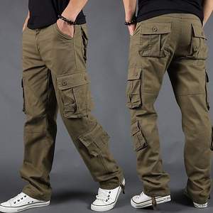 Pantalon cargo en toile 100% coton, léger, taille mi-haute, multi-poches, couleur unie, écologique, tendance masculine, best-seller - Product Image 3