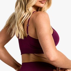 OEM Supplier Adjustable Spaghetti Strap Sports Bra for <b>Women</b> Solid Pattern Ribbed Padded Workout Crop Top Activewear For Ladies - Product Image 2