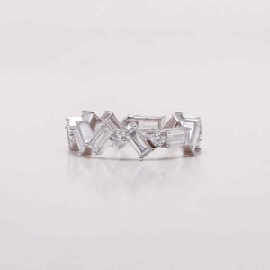 แหวนเพชรทรงบาแกตต์และทรงกลม 2 กะรัต, แหวนเพชรหรูหราสำหรับงานหมั้น, แหวนเพชรแบบเต็มวง, แหวนแต่งงานสำหรับเจ้าสาว - Product Image 2