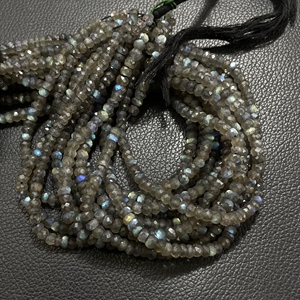 Perles en forme de rondelle à facettes en labradorite de qualité fine perles en gros arc-en-ciel noir perles flash multicolores - Product Image 2