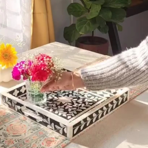 Royal Noor Bone Inlay with Mop Handcrafted Arabic-Inspired Serving Tray for Luxury Homes, Hotels, and Ramadan Decor - Product Image 1