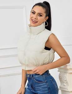 Chaqueta sin mangas recortada Reversible para mujer, el mejor chaleco acolchado de Material, cuello alto con cremallera, ropa exterior, corte perfecto, precio bajo - Product Image 6