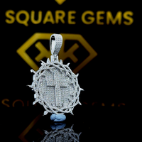 Pendentif Croix Médaillon en Moissanite pour Enfants et Hommes, en Argent Sterling 925, Bijoux Hip Hop Personnalisés pour Rappeurs, Qualité VVS, Teste le Test du Diamant