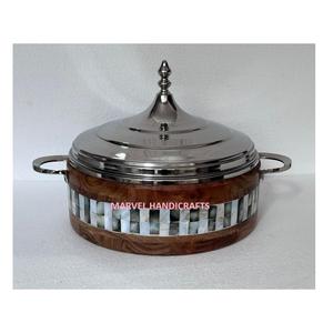 Casserole de service, incrustation de nacre, bois, acier inoxydable, chauffe-aliments, marmite de service en nacre, ensembles d'ustensiles de cuisine - Product Image 2