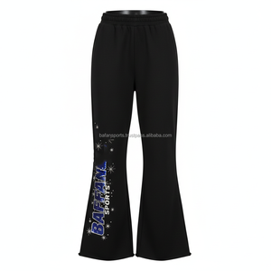 Women flare pant 280 GSM soft poly spandex breathable <b>fabric</b> <b>black</b> with custom printed logo stylish comfy wear Women Flare Pants - Product Image 1