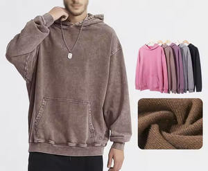 Sweat à capuche lavé à l'acide en détresse de haute qualité 400Gsm sans ficelle pull français éponge blanc Vintage lavage sweats à capuche pour hommes - Product Image 1
