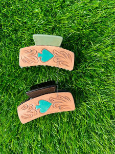 New Arrival Hot Selling Western Stylish Handmade Tooled Engraved Leather <b>Hair</b> <b>Claw</b> <b>Clips</b> Leather <b>Claw</b> <b>Hair</b> Accessories for Women - Product Image 3