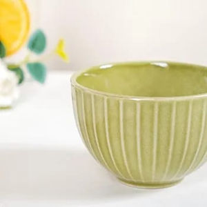 Costola ชุดชามเซรามิกสีเขียวมะกอก250มล. 6ชิ้นมีลายทางสำหรับเสิร์ฟของว่างอุปกรณ์เสริมสำหรับภาชนะใส่อาหาร - Product Image 1