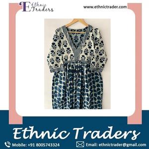 เสื้อผ้าผู้หญิงคุณภาพส่งออกชุดเดรสผ้าฝ้ายพิมพ์ลายบล็อกชุดเดรสดอกไม้สําหรับผู้หญิงมีจําหน่ายในราคาไม่แพง - Product Image 6