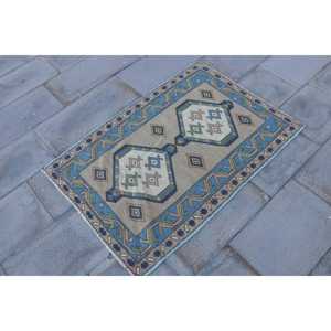 Alfombra Turca Vintage de 2.5x3.6 pies, Alfombra Pequeña de Lana Azul Ombré - Product Image 3