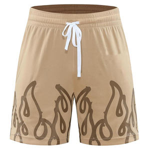 Pantalones cortos de baloncesto con estampado de llama beige personalizado con cintura elástica y cordón deportivo - Product Image 3