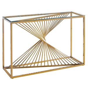 Premium <b>Gold</b> Color Metal & Glass Top Console <b>Table</b> Sleek Design for Entryway Living Room or Hallway Deco - Product Image 2
