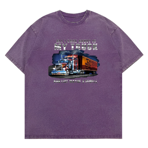 T-shirt décontracté unisexe coupe ample 2026 en tissu tricoté délavé avec imprimé graphique 'All I Care About Is My Truck <span class=keywords><strong>Maybe</strong></span> 3 People' style semi-trucker - Product Image 5