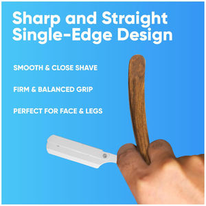 Rasoir à bord droit fantaisie-Rasoir manuel pour homme manche en bois-Kit de barbier - Product Image 5