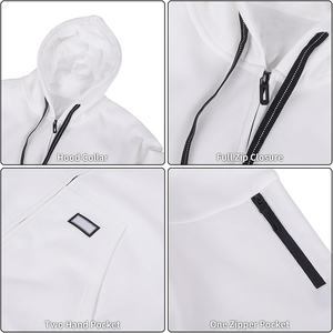 เสื้อฮู้ดแขนยาวสำหรับผู้ชาย, เสื้อผ้าลำลองมีซิปสีขาวล้วนสำหรับผู้ชาย - Product Image 5