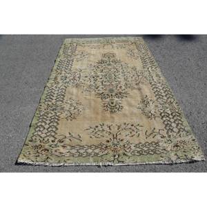 Tapis Patchwork Style Turc Vintage Classique Beige Vert 5.4X8.1 ft Laine Salon Tapis Aubusson Design Latex pour Adolescents - Product Image 1