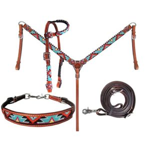 Haute qualité fait à la main 100% cuir de vache cheval Tack respirant peint à la main tête poitrine collier ensemble personnalisé fabricant direct - Product Image 3