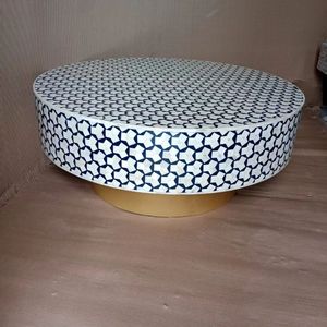 Mesa de centro con incrustaciones de hueso Vintage de lujo con patrones personalizados, diseño de madera redondo único para decoración de granja, sala de estar de lujo - Product Image 4