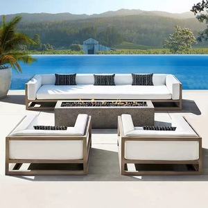 Ensemble de canapés modulaires de luxe en teck massif, résistant aux intempéries, pour extérieur, chaise longue sectionnelle, idéal pour villa, cour, hôtel - Product Image 1