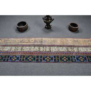 Tapis de Style Traditionnel Turc Vintage 2 X 7.8ft Classique Bleu Orange Patchwork Design Laine Matériel Latex Grand Couloir - Product Image 3