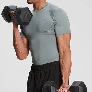 Pas cher prix hommes Simple couleur unie respirant ample décontracté col rond t-shirts fitness t-shirt hommes - Product Image 2