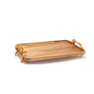 Finest Quality Mango Wood <b>Tray</b> Unique Design Food <b>Snacks</b> Serving <b>Tray</b> With Gold Metal Accent Noodle Bowls Serving <b>Tray</b> For Sale - Product Image 1