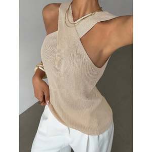 Women's Casual Print <b>Wrap</b> Halter Knit Top Short Length for Spring & Summer - Product Image 1