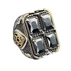 Large Handmade 14k Men's Black Onyx <b>Ring</b> Vintage Ottoman Style <b>Statement</b> Gift for Him Oval Shape Men's Sterling Silver Jewelry - Product Image 1