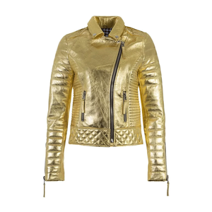 HOT! New Women's Black Zipper Gold Leather Breathable High Quality Motorcycle Biker Slim Fit <b>Jacket</b> - Product Image 3