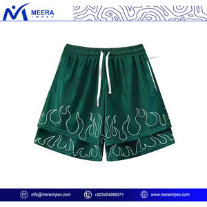 Pantalones cortos de malla verde y blanco sólido para hombre de alta calidad, Fitness de cintura con cordón sostenible de doble capa, pantalones cortos de gimnasio para hombre - Product Image 3