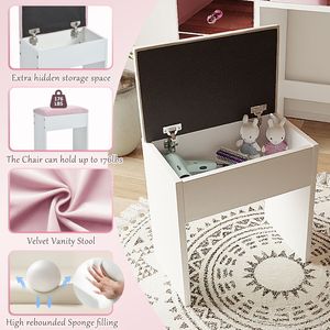 11\" Dressing Table with Visual Glass Top 15 for Hollywood Bulbs Makeup Vanity 3 Color Lighting Modes & Adjustable Brightness - Product Image 3