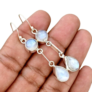 อินเทรนด์ผู้หญิง 925 เงินสเตอร์ลิงห้อยต่างหู Blue Fire มูนสโตนอัญมณีเครื่องประดับสําหรับของขวัญที่สมบูรณ์แบบสําหรับคนรัก - Product Image 1