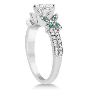 18K White Gold Bridal <b>Set</b> Butterfly Diamond & Emerald 0.39ct Fine <b>Jewelry</b> <b>Set</b> with Freshwater <b>Pearl</b> for Parties and Gifts - Product Image 3