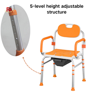 Chaise de douche et de bain réglable en hauteur avec dossier et accoudoirs, fonction toilettes, pour la réadaptation des personnes âgées