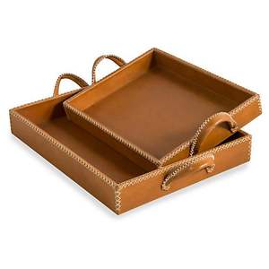 Bandejas de diseños modernos de cuero de color claro Bandeja de servicio Bandejas decorativas para interiores Mejor uso Fiesta festiva y boda - Product Image 1