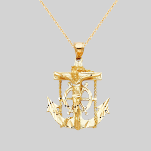 14K สีเหลืองทองชุบพระเยซูกางเขนจี้คุณภาพสูงเครื่องประดับเด็กเพทายคริสเตียนมาร์เนอร์สมอเรือ - Product Image 4