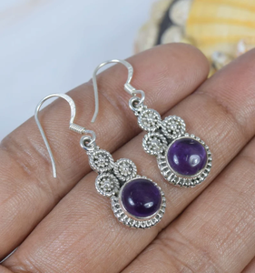 Gran oferta, Pendientes colgantes de plata de ley 925 hechos a mano, piedras preciosas de amatista púrpura, joyería de piedra natal, Pendientes colgantes de alta calidad - Product Image 1