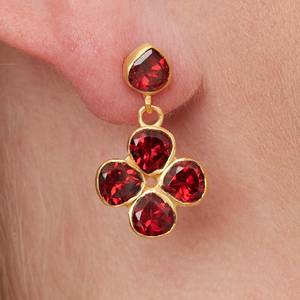Boucles d'oreilles en grenat et pierres précieuses plaquées or Produits uniques Boucles d'oreilles en argent sterling 925 faites à la main Fête Mariage Fiançailles - Product Image 2