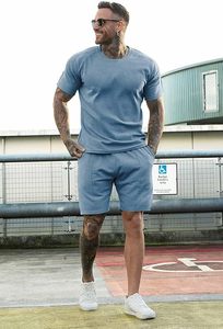 Vêtements de marque pour hommes ensembles 2 pièces vente en gros de nouveaux shorts décontractés d'été et t-shirt à manches courtes ensemble de survêtement de couleurs unies - Product Image 2