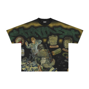 Personnalisé NOUVEAU Hip Hop All Over Print Fit T-shirt Hommes Streetwear T-Shirt Blanc Boxy Tee Avec Contraste Noir Couture Top À La Mode - Product Image 4